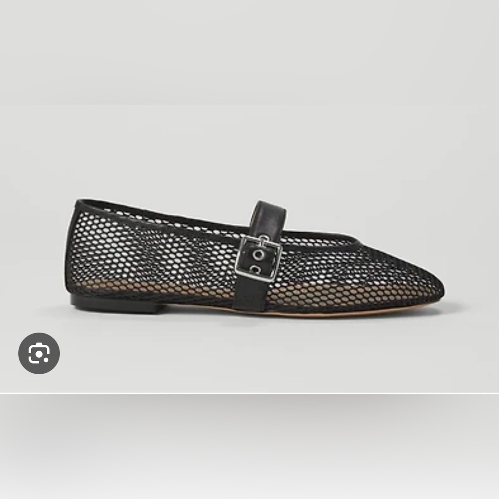 Ann Taylor Black Mesh Mary Jane Pointed Flats